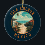 Isla Holbox Mexico Travel Art Vintage Ceramic Tree Decoration<br><div class="desc">Isla Holbox Mexico vector art design. It's part of the Yum Balam Nature Reserve and separated from the mainland by the Yalahau Lagoon,  which is home to flamingos and pelicans.</div>