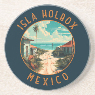 Isla Holbox Mexico Travel Art Vintage Coaster
