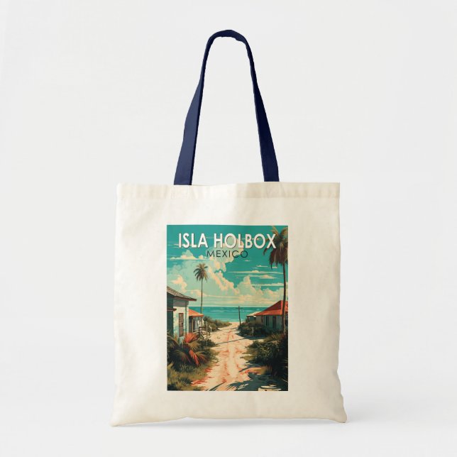 Isla Holbox Mexico Travel Art Vintage Tote Bag (Front)