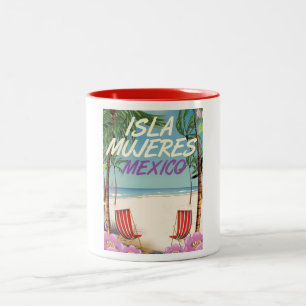 Isla Mujeres Mexico Beach poster Two-Tone Coffee Mug
