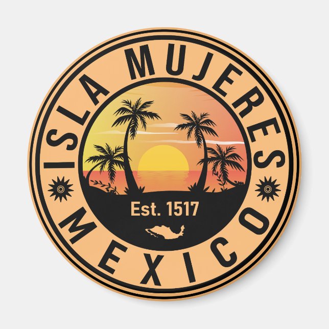 Isla Mujeres Mexico Retro Sunset Souvenirs Palm Magnet (Front)