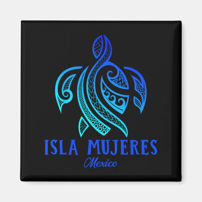 Isla Mujeres Mexico Sea Turtle Tie Dye Hibiscus Va Magnet (Front)