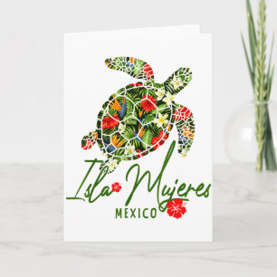 Isla Mujeres Mexico Sea Turtle Tropical Hibiscus V Card
