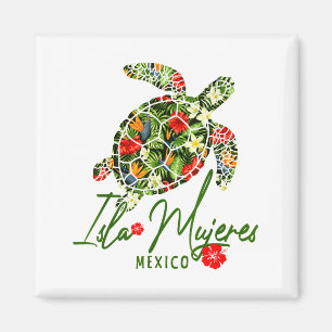 Isla Mujeres Mexico Sea Turtle Tropical Hibiscus V Magnet