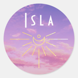 Isla Name Custom Stickers Round Sun Boho Hippie