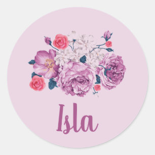 Isla Name Floral Custom Vintage Flower Girl Rose Classic Round Sticker