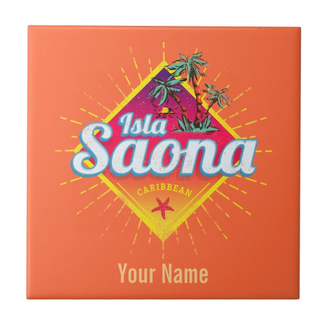 Isla Saona Caribbean Dominican Republic Retro Tile (Front)