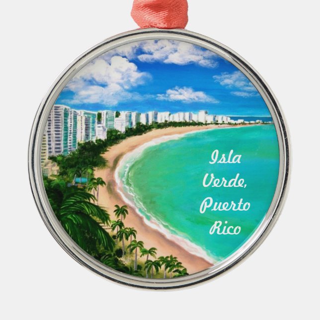 Isla Verde, Puerto Rico Metal Tree Decoration (Front)