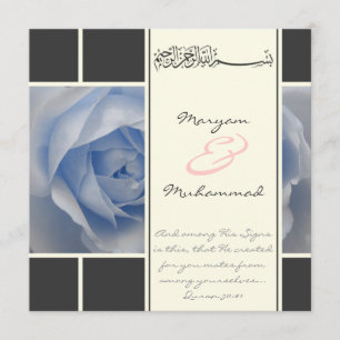 Islam blue rose wedding engagement muslim invite