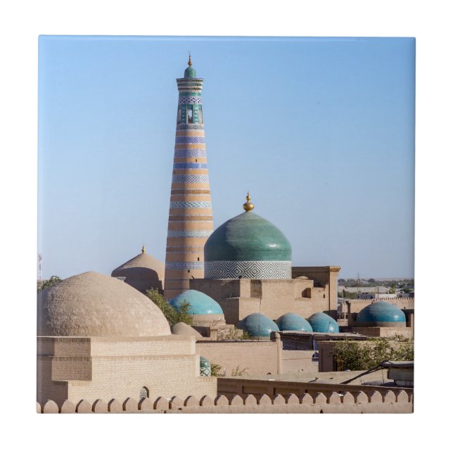Islam Khodja Minaret & mosque - Khiva, Uzbekistan Tile (Front)