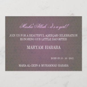 Islam mashallah Islamic baby girl purple vintage Invitation