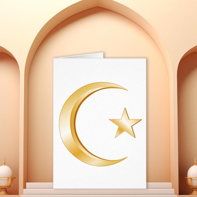 Islam Symbol Folded Greeting Card (Gold crescent and star of Islam. )