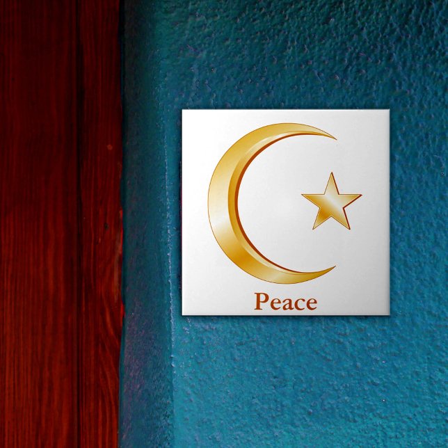 Islam Symbol Tile (Crescent moon and star, symbol of Islam. Customize with your text. )