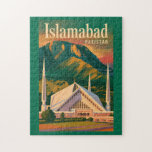 Islamabad Pakistan Faisal Mosque Illustration Jigsaw Puzzle<br><div class="desc">Islamabad retro vector travel design. Islamabad is Pakistan’s modern capital,  known for its clean city layout,  lush greenery,  and scenic backdrop of the Margalla Hills. With iconic landmarks like the Faisal Mosque and peaceful parks,  it offers a calm and picturesque urban experience.</div>