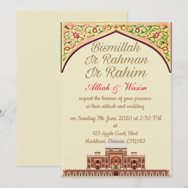 Islamic and Arabic Wedding Invitation (Front/Back)