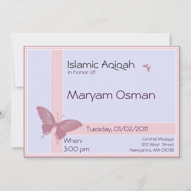 Islamic Aqiqa invitation - baby girl celebration (Front)