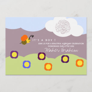 Islamic Aqiqah Aqeeqah baby bumble bee Invitation