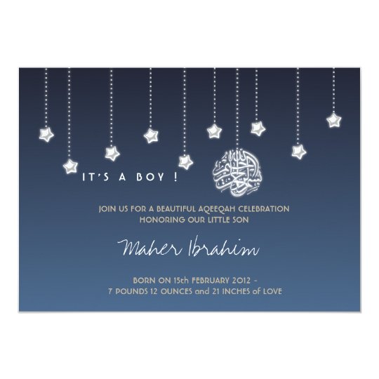 Islamic Aqiqah Aqeeqah baby night sky star Invitation 