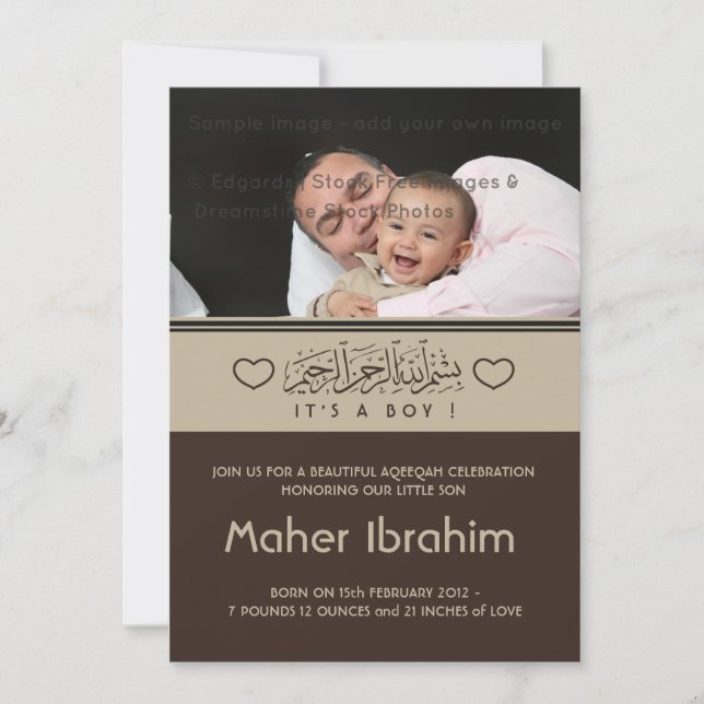 Islamic Aqiqah Aqeeqah photo baby announcement (Front)