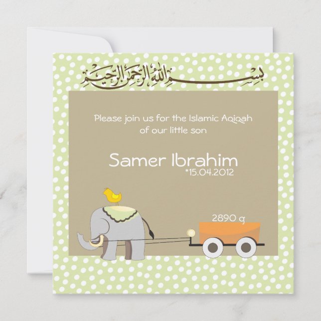Islamic Aqiqah baby invitation announcement muslim (Front)