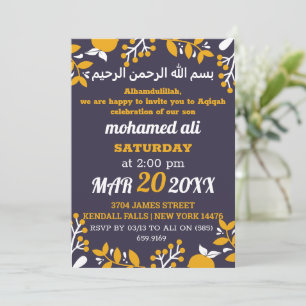 Islamic Aqiqah baby invitation with floral theme