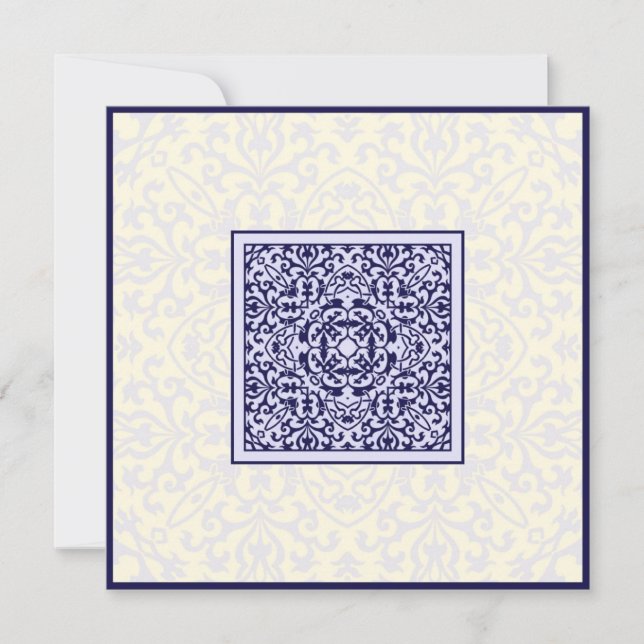 Islamic Arabic blue ornament engagement wedding Invitation (Front)