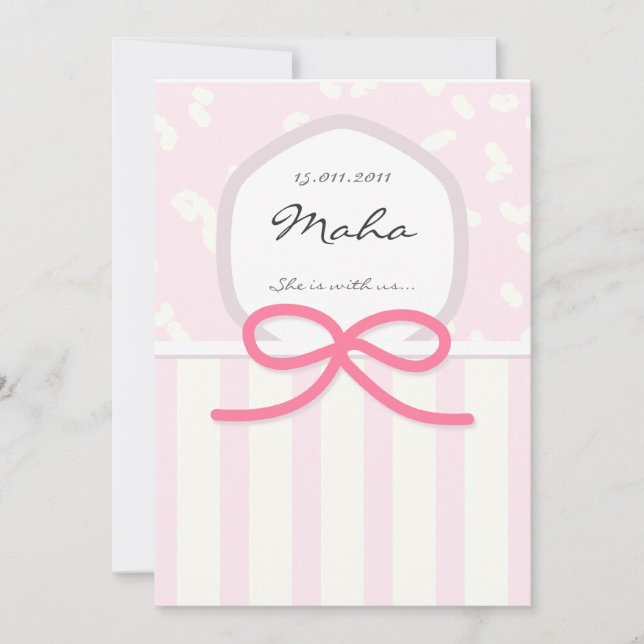 Islamic baby Aqiqah birth invitation bed pink (Front)