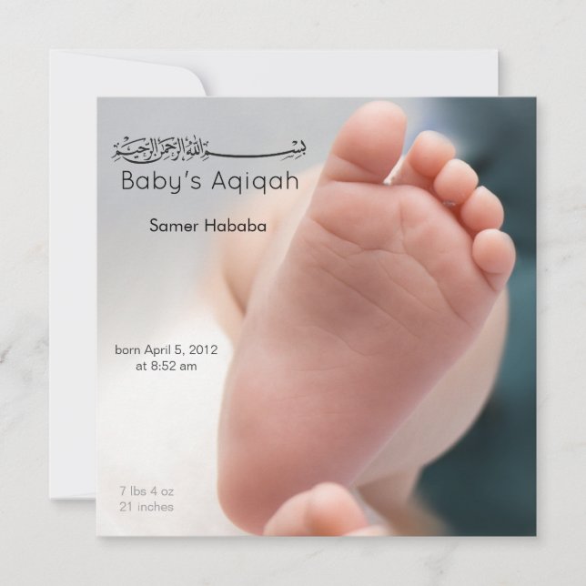 Islamic baby foot feet aqiqah birth invitation (Front)