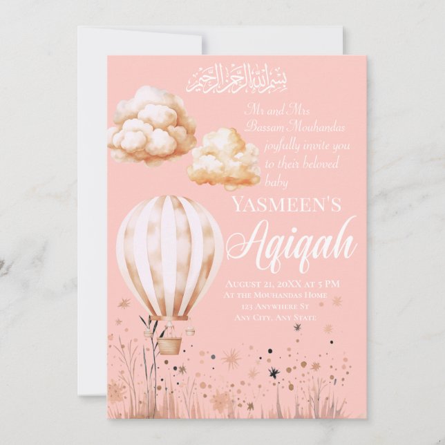  Islamic Baby Girl Aqiqah Invitation (Front)