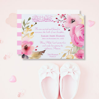 Islamic Baby Girl Floral Birth Announcement