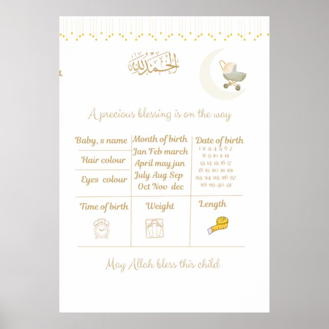Islamic Baby Shower Prediction Game Bundle, Poster (Front)