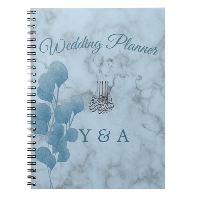 Islamic Bismillah Blue Eucalyptus Modern Wedding Notebook (Front)