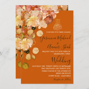 Islamic Bismillah Burnt Orange Floral Wedding Invitation