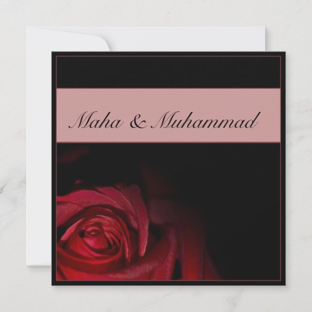 Islamic black red rose wedding / engagement invitation (Front)