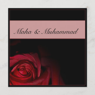 Islamic black red rose wedding / engagement invitation