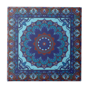 Islamic Blue And Red Pattern Ceramic Tile