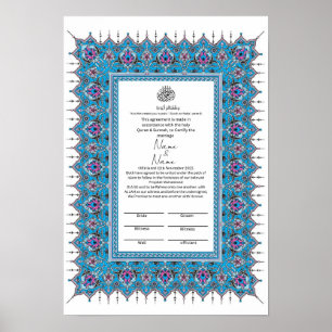 Islamic Blue border patterns Nikkah certificate  Poster