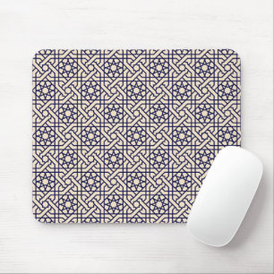 Islamic Blue White Moroccan Geometric Pattern Mouse Mat