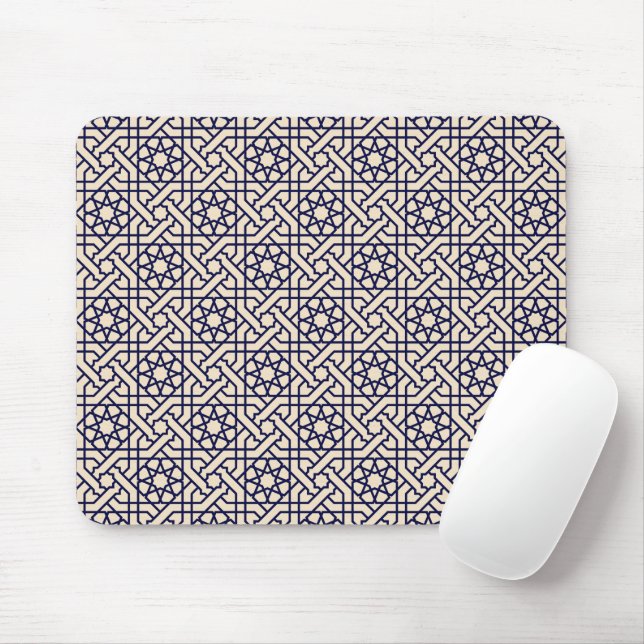 Islamic Blue White Moroccan Geometric Pattern Mouse Mat (With Mouse)