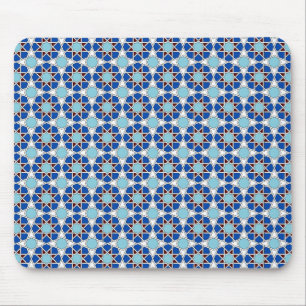 Islamic Blue White Moroccan Geometric Pattern Mouse Mat
