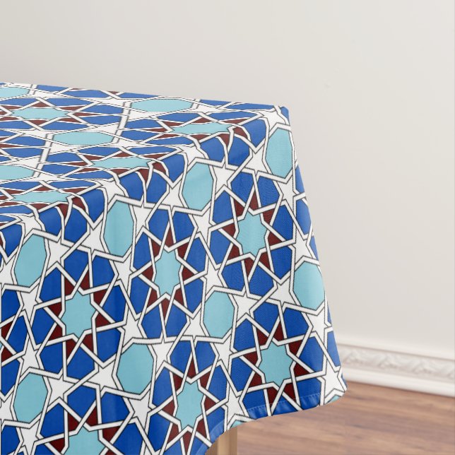 Islamic Blue White Moroccan Geometric Pattern Tablecloth (In Situ)