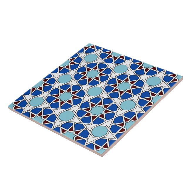 Islamic Blue White Moroccan Geometric Pattern Tile (Side)
