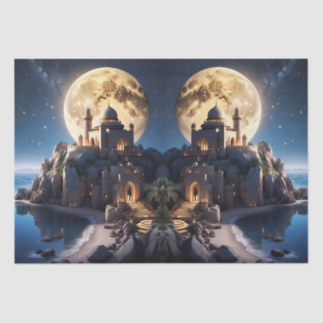 Islamic Castle sitting upon a mountain  Tissue Paper (Front)