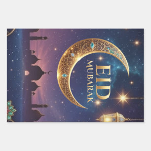 Islamic celebration Gold And navy Eid Al Adha Wrapping Paper Sheet
