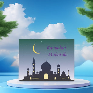 Islamic Crescent Ramadan Kareem Typographic Art Holiday Postcard