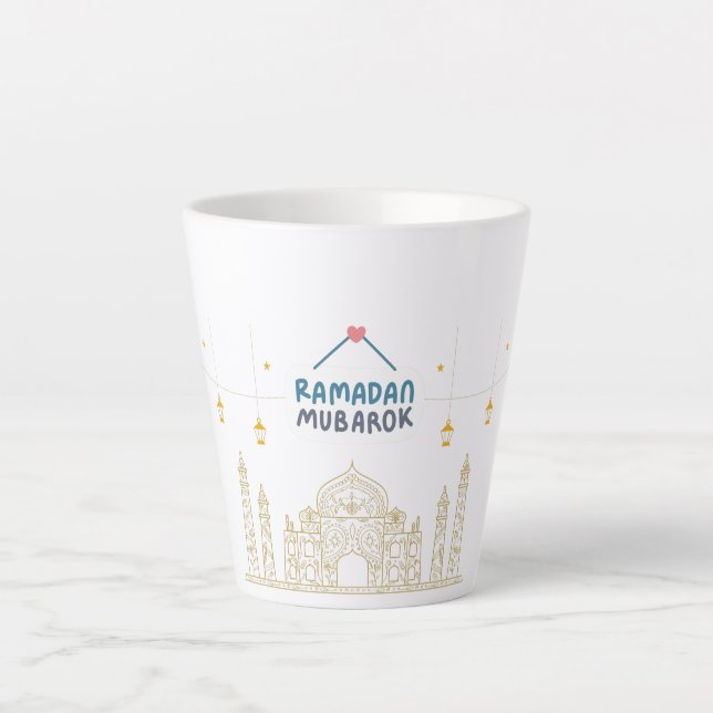 Islamic Crescent Ramadan Kareem Typographic Art Latte Mug (Front)
