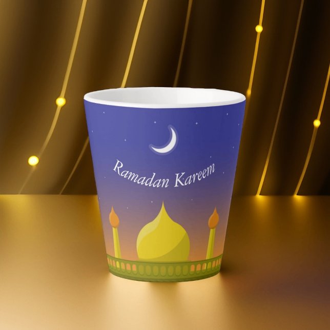 Islamic Crescent Ramadan Kareem Typographic Art Latte Mug (Creator Uploaded)