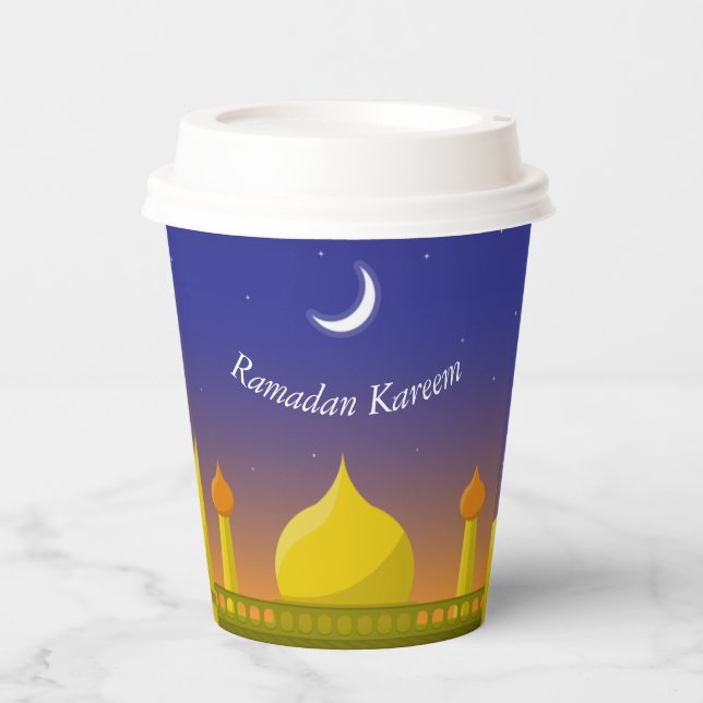 Islamic Crescent Ramadan Kareem Typographic Art Paper Cups (Front)