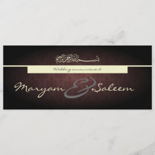 Islamic damask wedding engagement black red invite