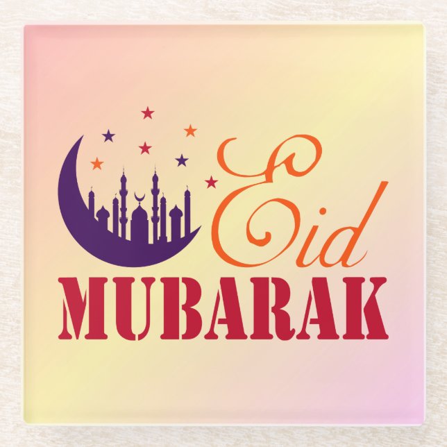 Islamic Eid Greetings - Modern Chic Eid Mubarak Glass Coaster (Front)